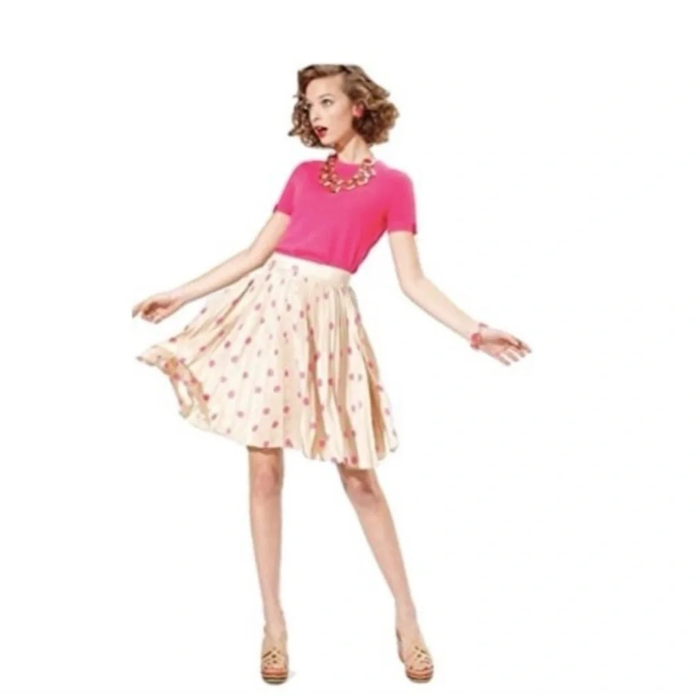 KATE SPADE | SKIRT THE RULES MELODY SKIRT IN BEIGE AND PINK POLKA DOTS SIZE 12